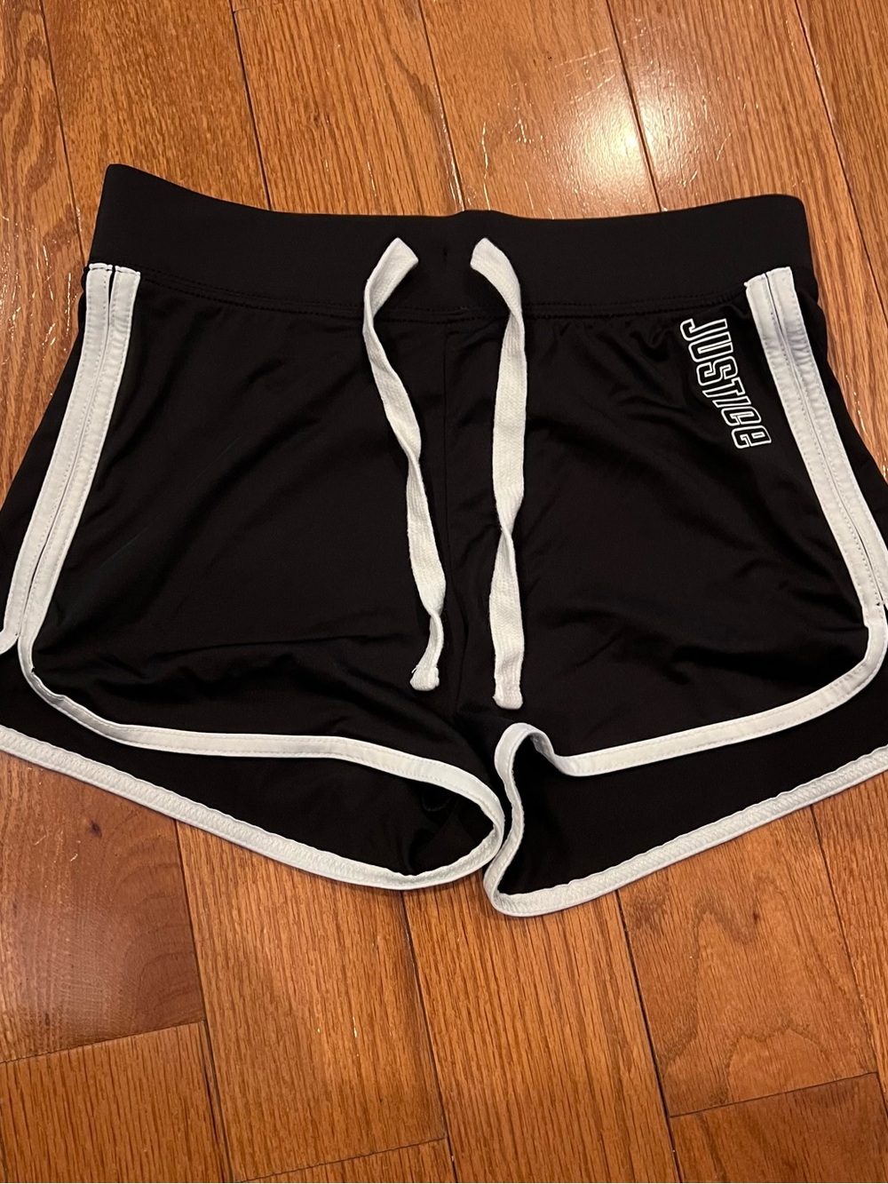 Girls Justice Logo Black White Drawstring Shorts Size 10